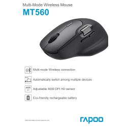 RAPOO Mus MT560, Trådlös, Multi-Mode, Svart