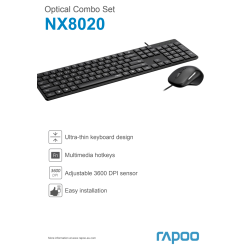 RAPOO Tangentbord/Mus-set NX8020, Kabelansl, Svart
