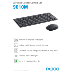 RAPOO Tangentbord/Mus 9010M, Trådlös, Multi-Mode