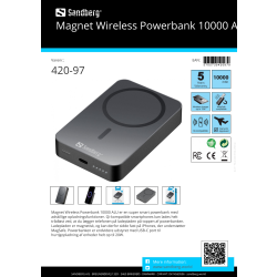 Sandberg Powerbank, Magnet, Trådlös - 10000 mAh
