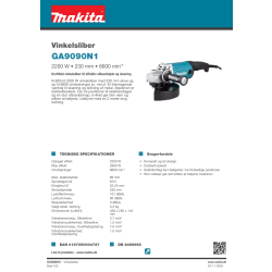 Makita Vinkelslip 230mm, 2200W, GA9090N1