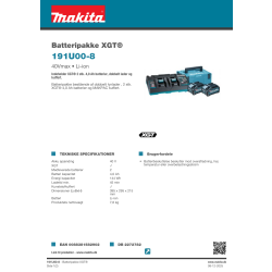 Makita Batteripaket XGT, 2 x BL4040 + DC40RB