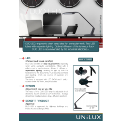 Unilux Duo LED-lampa med bordsfot, svart