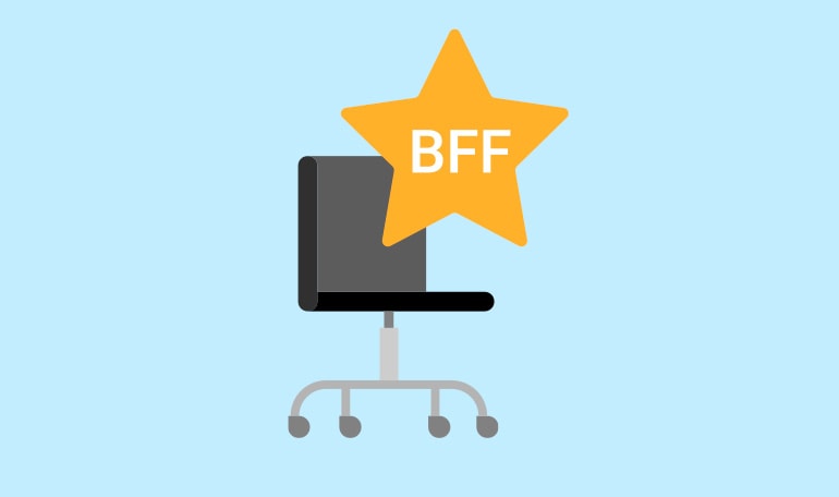 Grafik af kontorstol med stjernebanner med teksten BFF