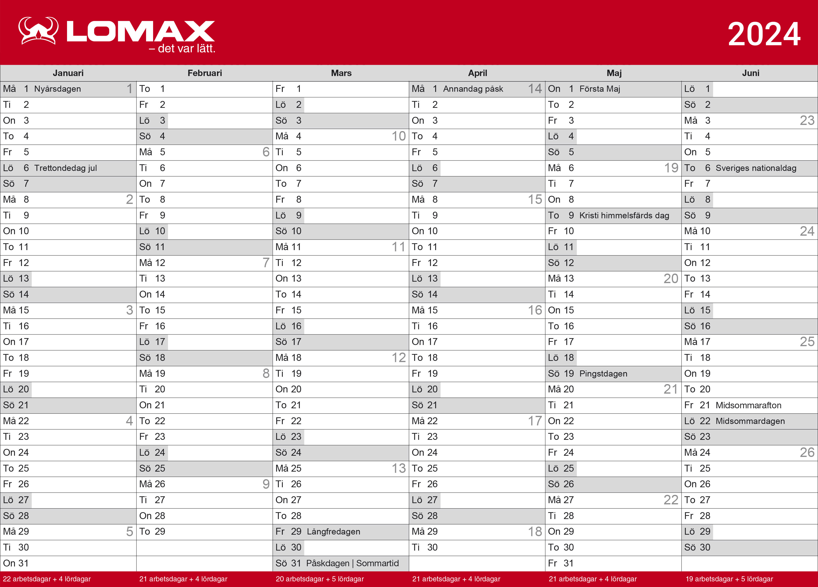 Lomax kalender print selv 2024 1. halvår