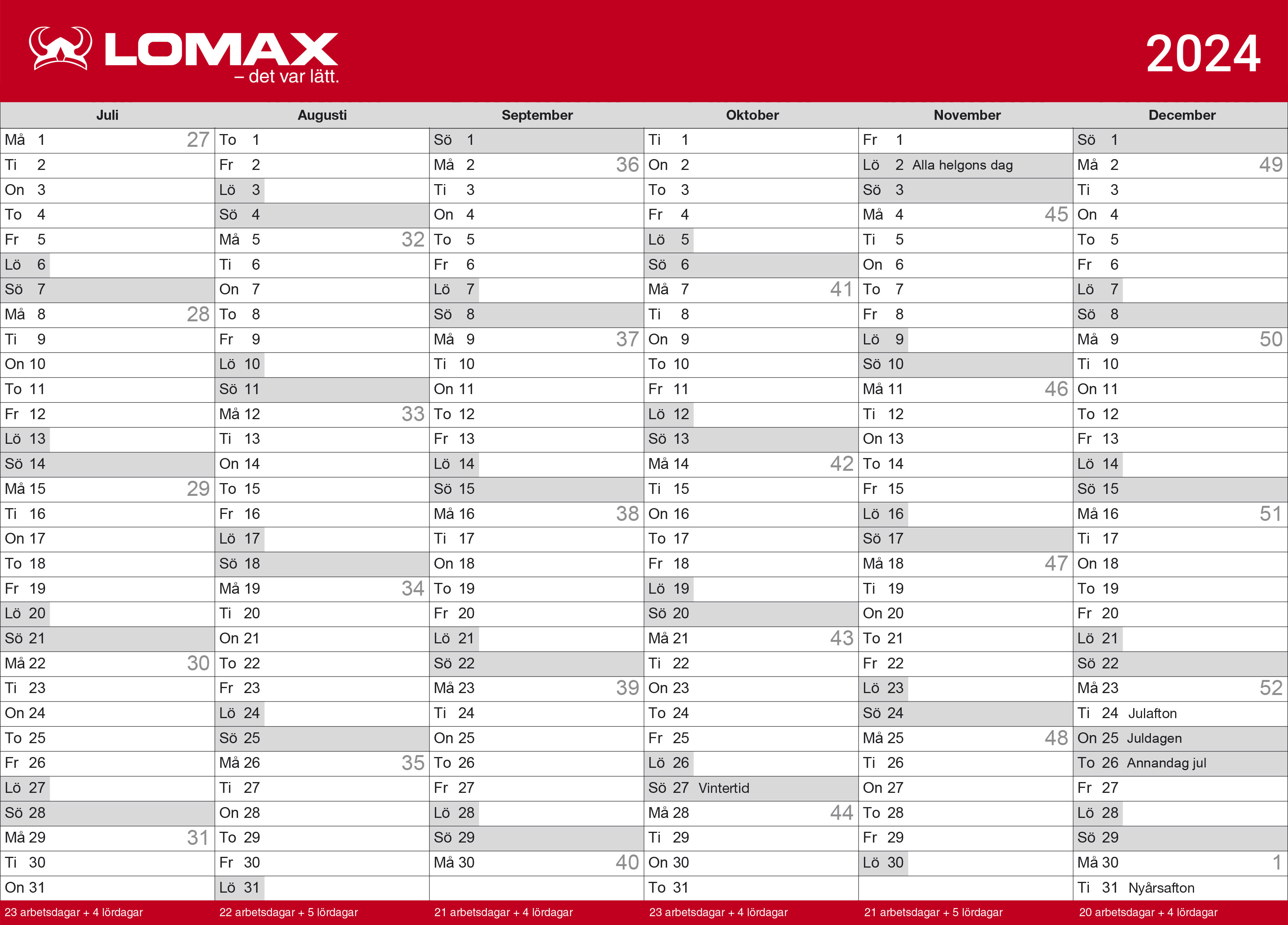 Lomax kalender print selv 2024 2. halvår