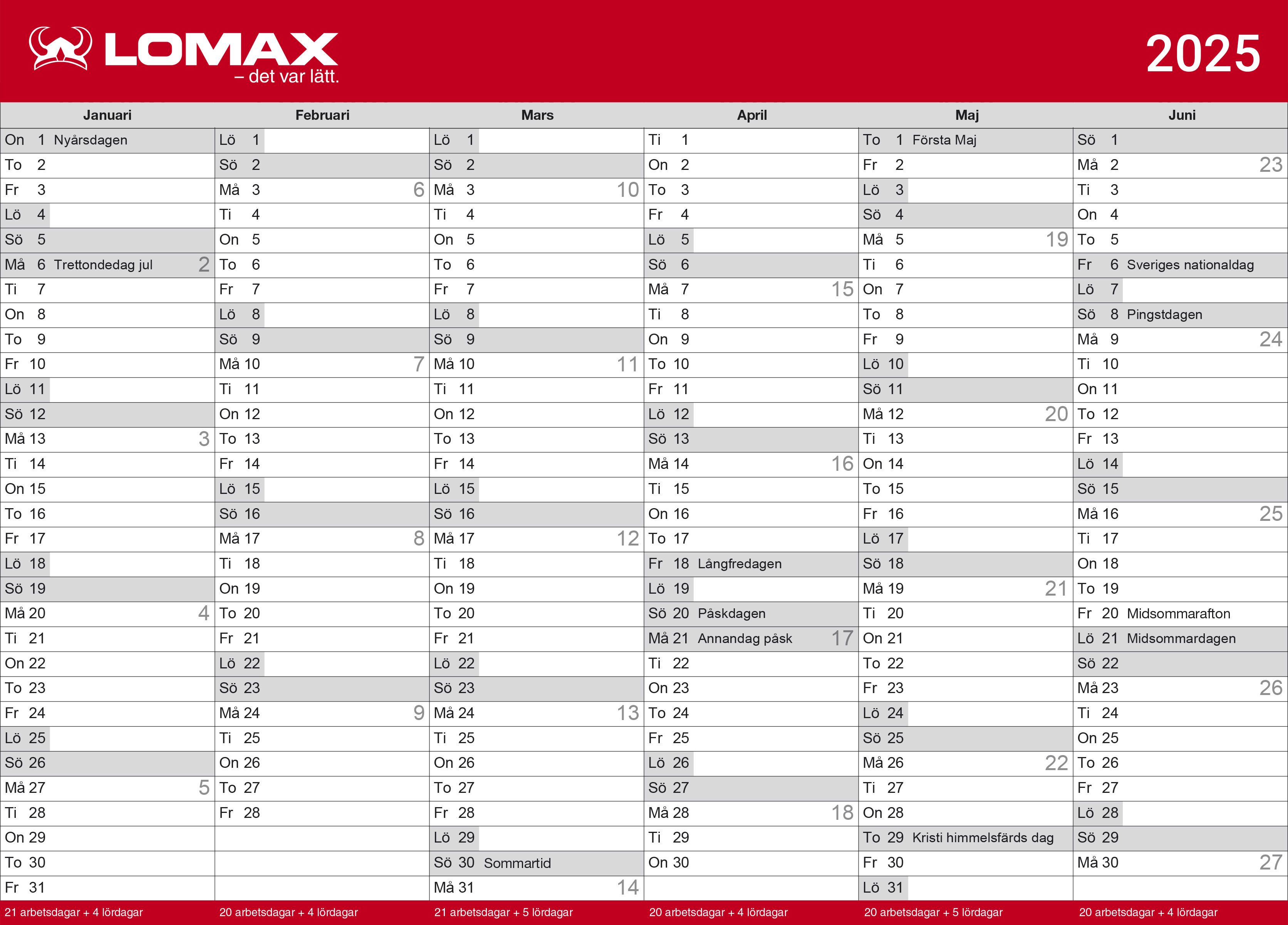 Lomax kalender print selv 2025 1. halvår