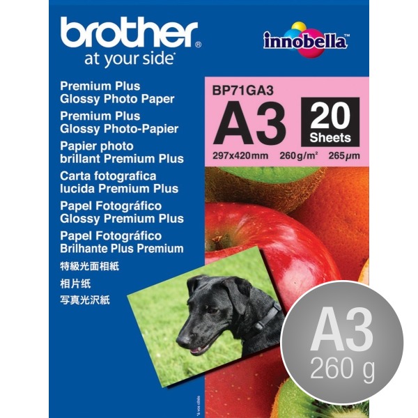 Brother Glossy Inkjet fotopapper A3 / 260 g / 20 s
