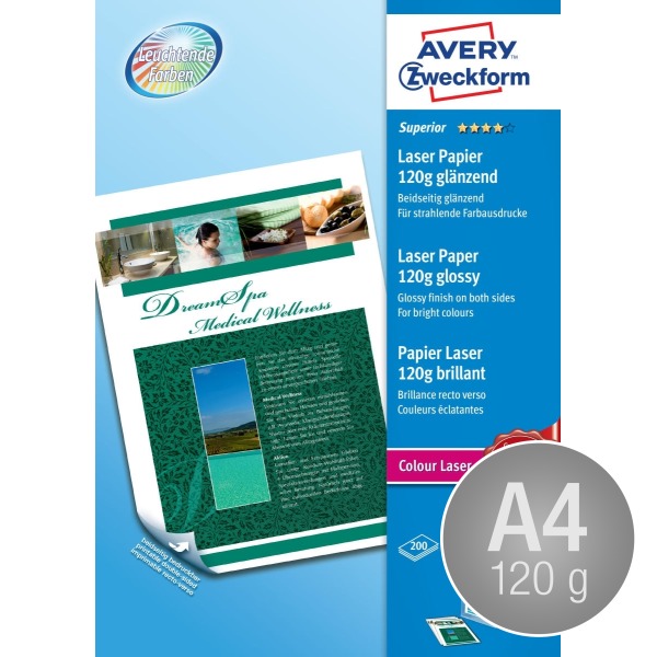 Avery laser fotopapir, glossy, A4/120g/200ark