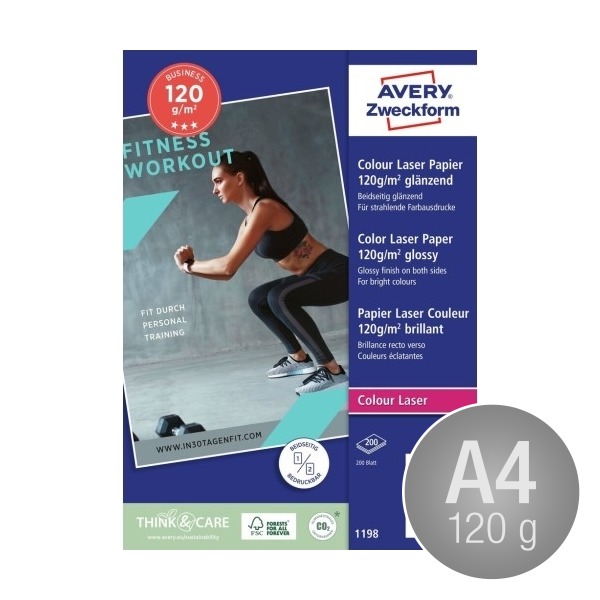 Avery laser-fotopapper, glansigt, A4 / 120 g / 200