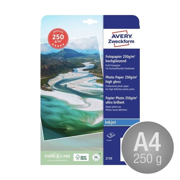 Avery Inkjet fotopapper, glansigt, A4 / 250 g / 50