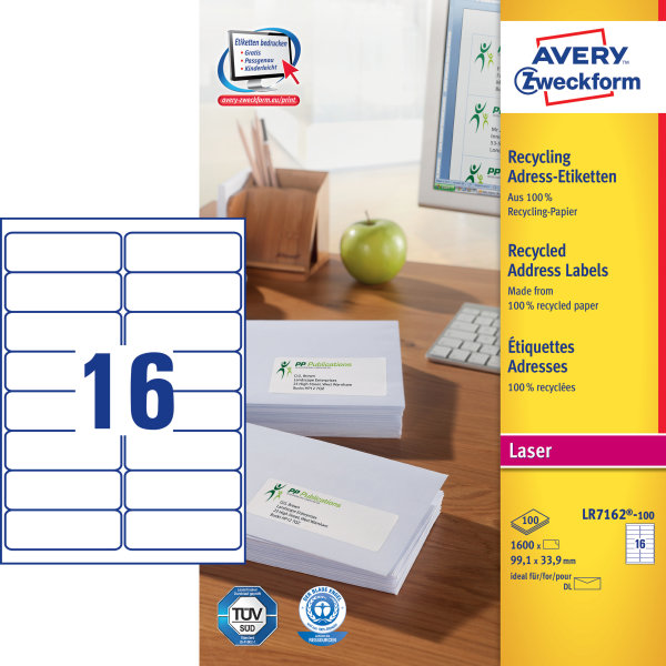 Avery LR7162-100 adressetiketter, 99,1 x 33,9 mm