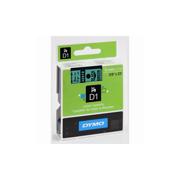 Dymo D1 labeltape 9mm, sort på grøn