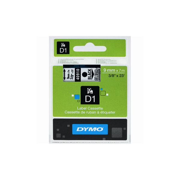 Dymo D1 labeltape 9mm, sort på klar