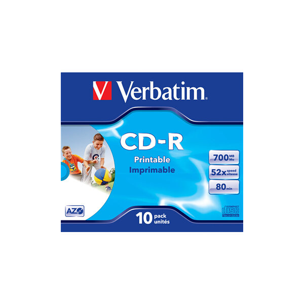 Verbatim CD-R 700mb Printable, Jewelcase, 10 stk