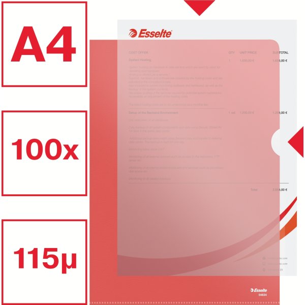 Esselte Copysafe omslag, A4, 0,11mm, 100stk, rød