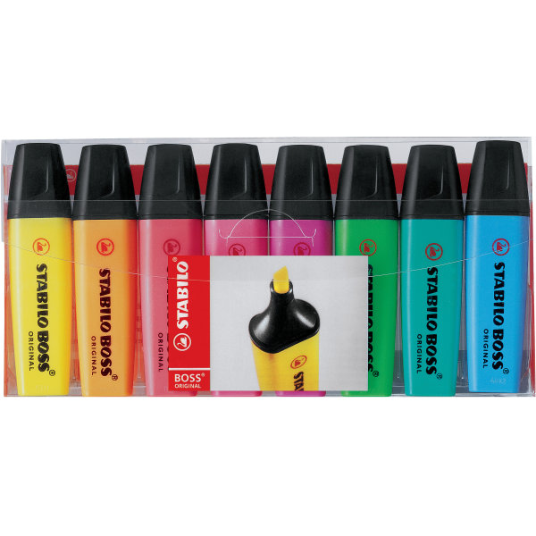 Stabilo Boss överstrykningspennor i etui, 8 st, bl