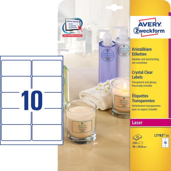 Avery L7783-25 transparenta etiketter, 96 x 50,8 m