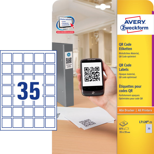 Avery L7120-25 etiketter till QR-koder, 35x35mm