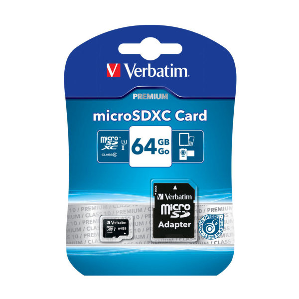 Verbatim 64 GB microSDHC class 10 med adapter