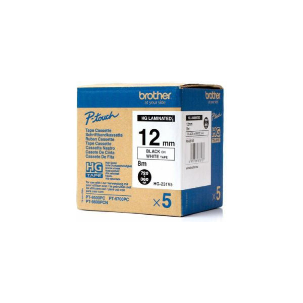 Brother HGe251V5 etikettape, 24 mm, svart på vit