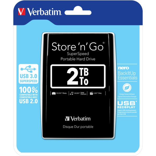 Verbatim Store ‘N’ Go 2,5” 2TB USB 3.0, svart
