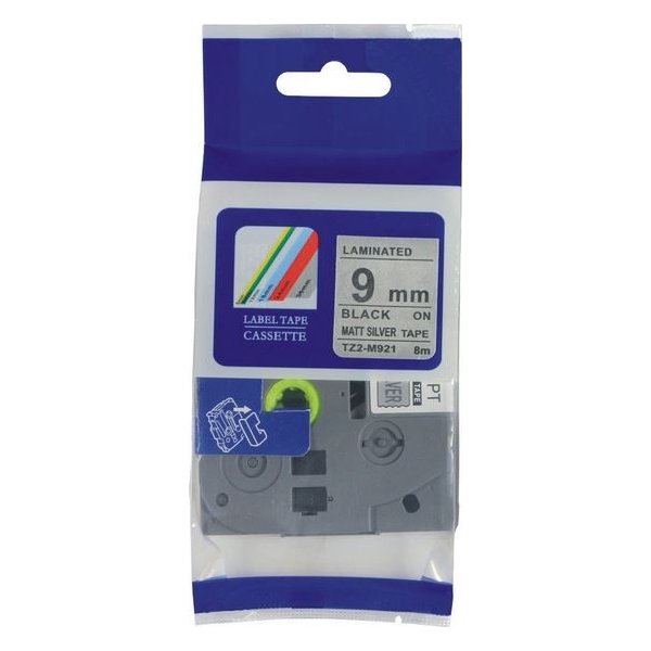 Brother TZe-M921 etikettape, 9 mm, svart på matt s