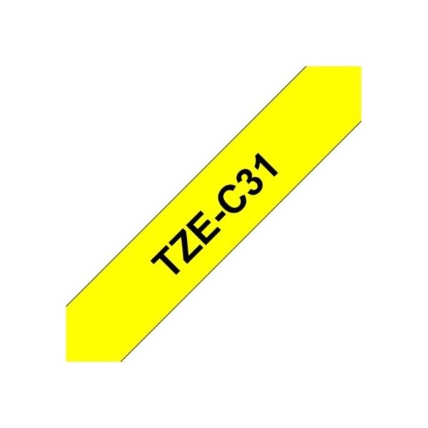Brother TZe-C31 labeltape 12mm, sort på gul