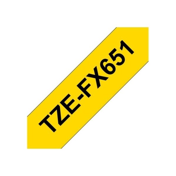Brother TZe-FX651 etikettape, 24 mm, svart på gul