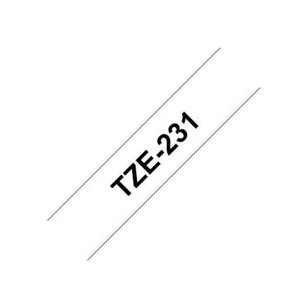 Brother TZe-231 etikettape, 12 mm, svart på vit