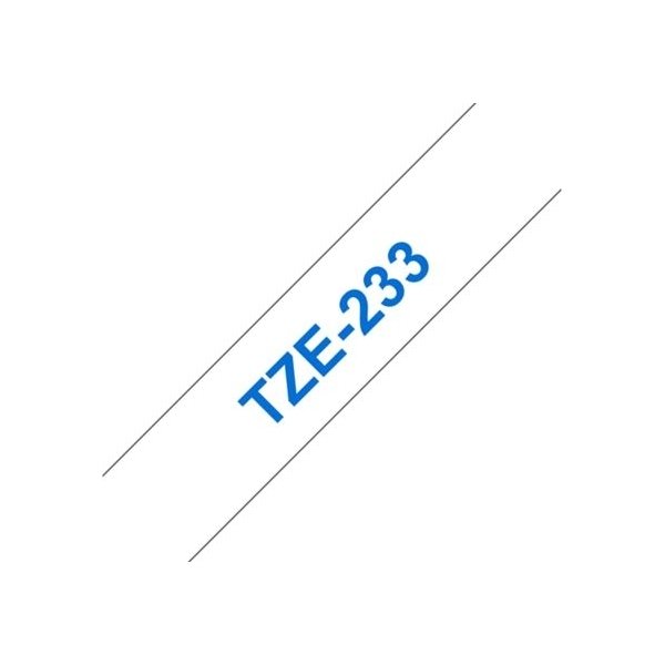 Brother TZe-233 labeltape 12mm, blå på hvid