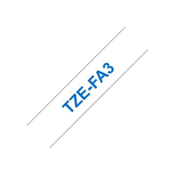 Brother TZe-FA3 tygtape, 12 mm, blå på vit