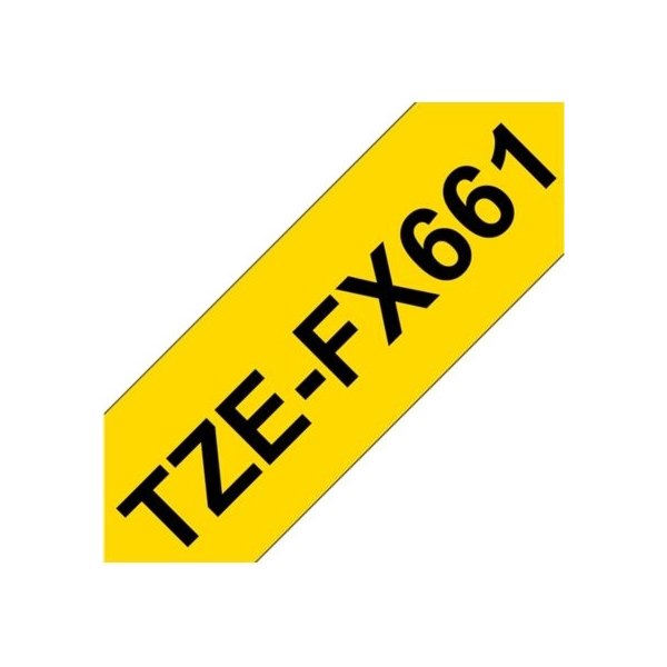 Brother TZe-FX661 labeltape 36mm, sort på gul