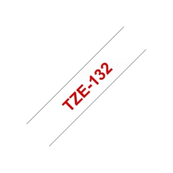 Brother TZe-132 labeltape 12mm, rød på klar