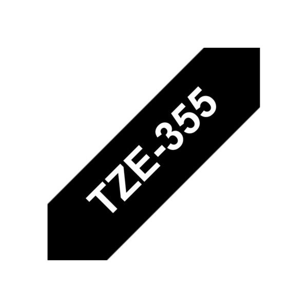 Brother TZe-355 labeltape 24mm, hvid på sort