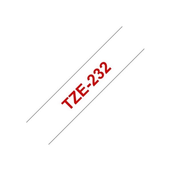 Brother TZe-232 etikettape, 12 mm, röd på vit