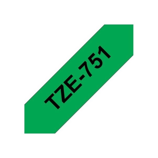 Brother TZe-751 labeltape 24mm, sort på grøn