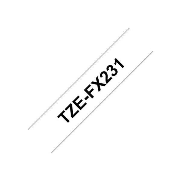 Brother TZe-FX231 labeltape 12mm, sort på hvid