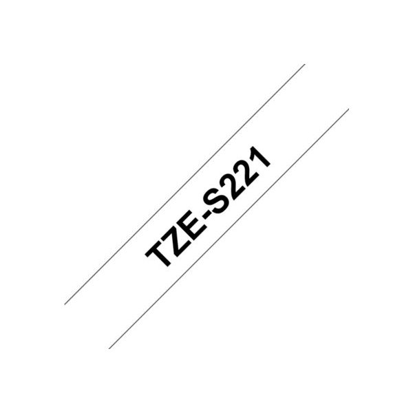 Brother TZe-S221 ekstra klæb, 9 mm, sort på hvid