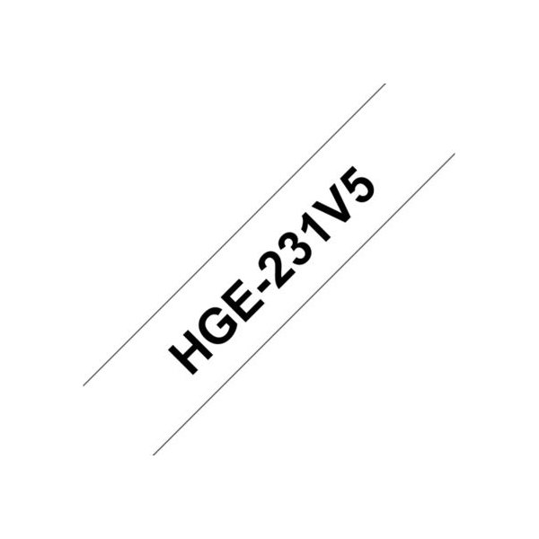 Brother HGe231V5 etikettape, 12 mm, svart på vit