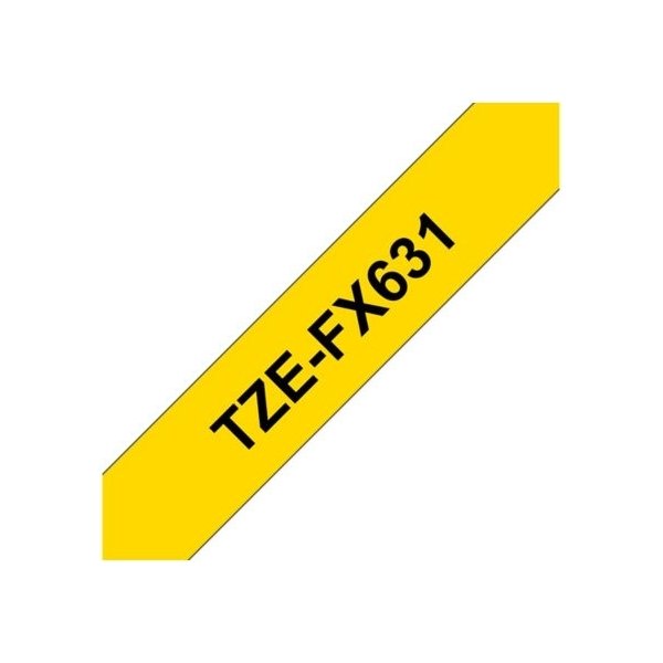 Brother TZe-FX631 labeltape 12mm, sort på gul