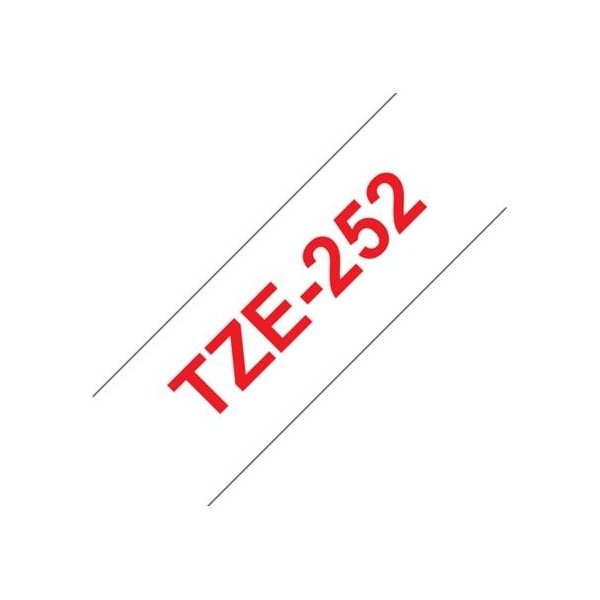 Brother TZe-252 labeltape 24mm, rød på hvid