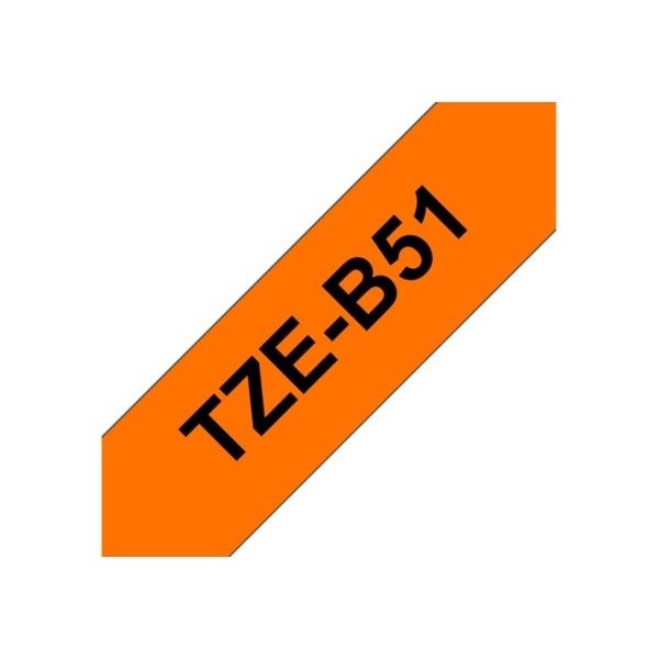 Brother TZe-B51 labeltape 24mm, sort på neonorange