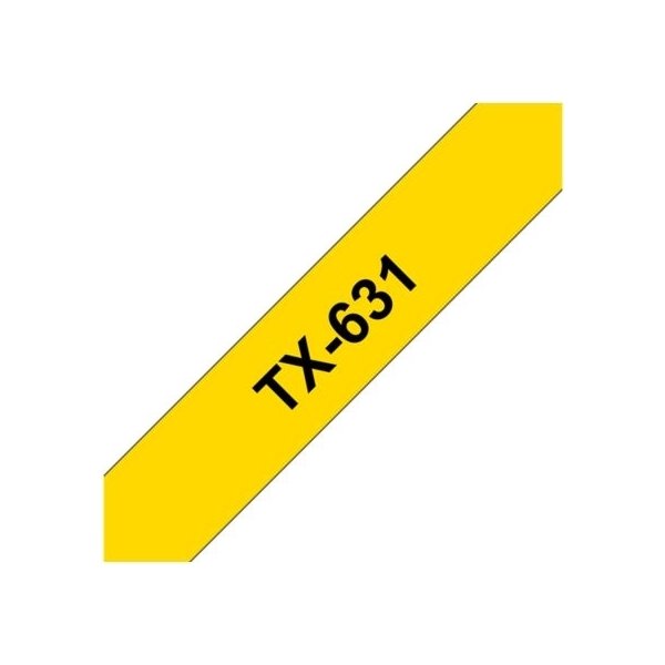 Brother TX-631 labeltape 12mm, sort på gul