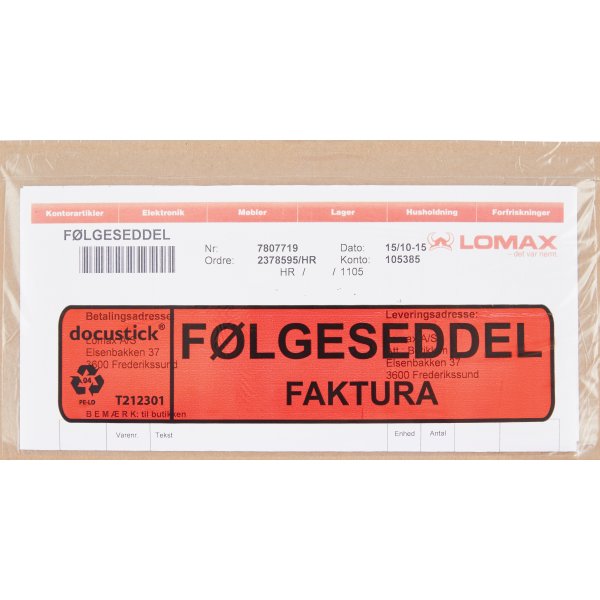 Følgeseddelslomme Følg./Fakt., C65, 1000 stk.