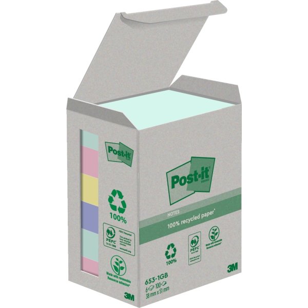 Post-it Green Notes 51 x 38 mm, genbrug, regnbue