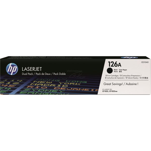 HP 126A/CE310AD lasertoner, sort, 2x1200s