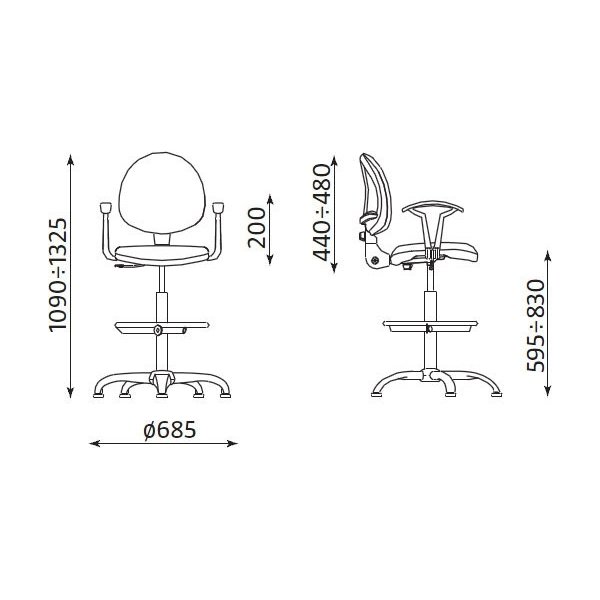 Smart Alu arbetsstolar inkl. fotring, svart tyg