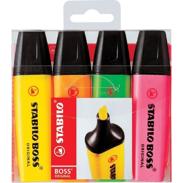 Stabilo Boss överstrykningspennor i etui, 4 st, bl