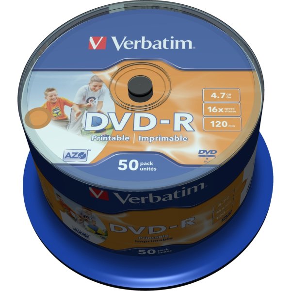 Verbatim DVD-R 4,7 GB printable, spindel, 50 st.
